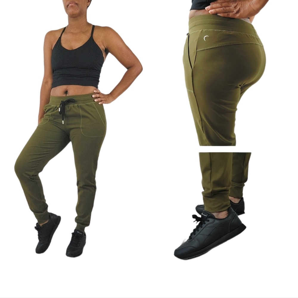Zyia Active Olive Green Drawstring Tapered Ankle Jogger Pants
